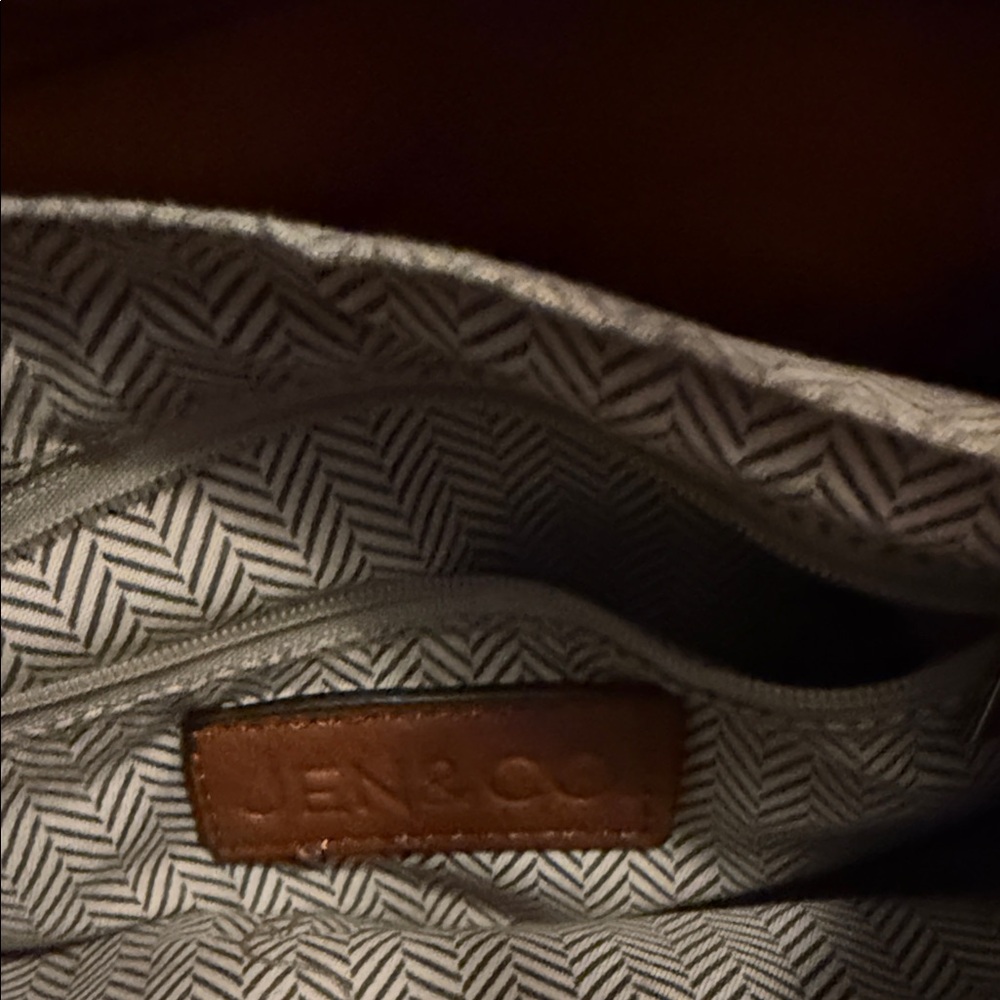 Gray Chevron-Lined Tote Interior with Brown Leather Trim
